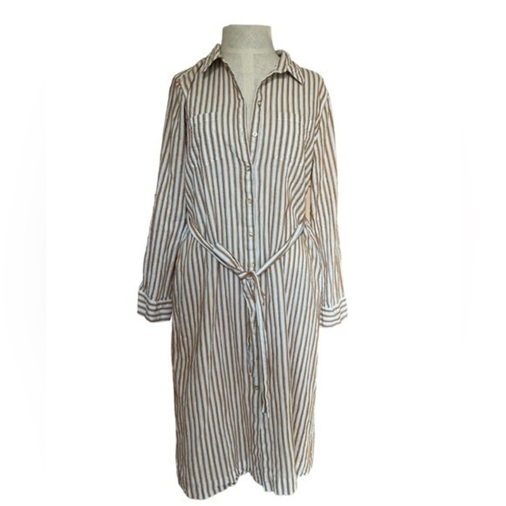 David Lawrence linen blend stripped shirt dress size 16.